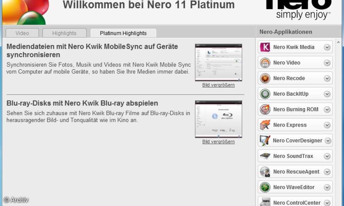 Nero 11 Platinum - alle Funktionen im Überblick