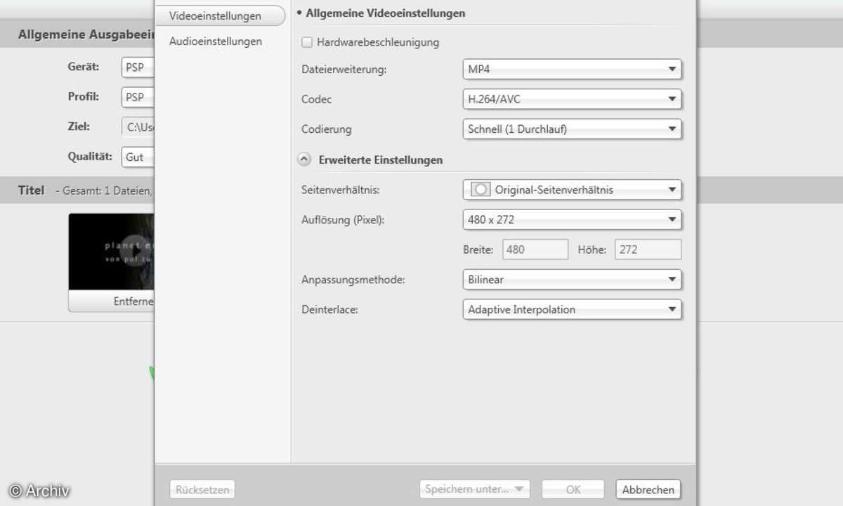 Nero Recode 11 - allgemeine Videoeinstellungen