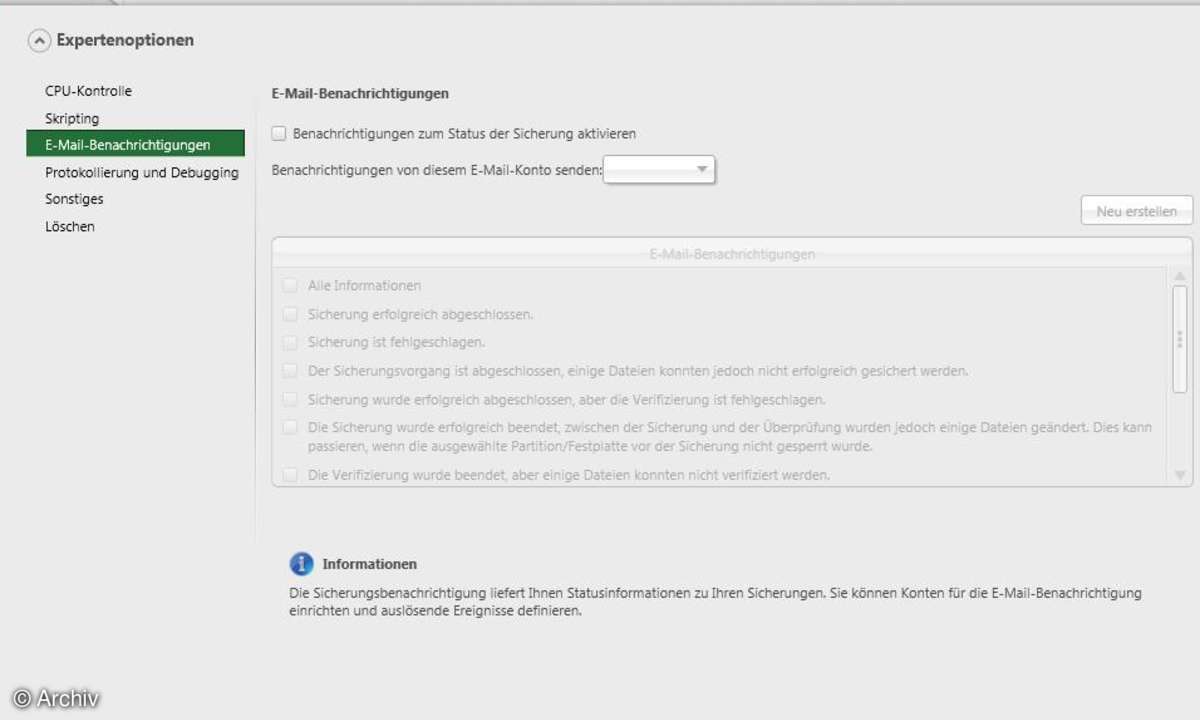 Nero BackItUp 11 - Expertenoptionen