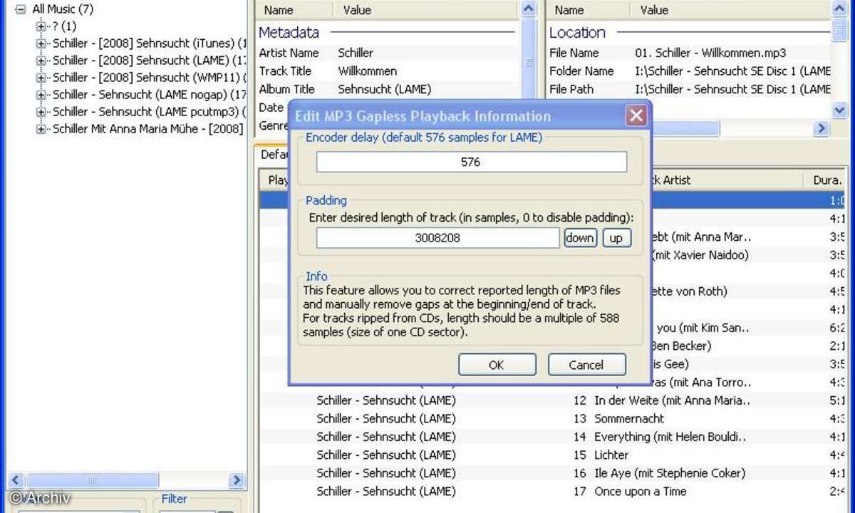foobar2000 mit den gapless-Einstellungen von LAME