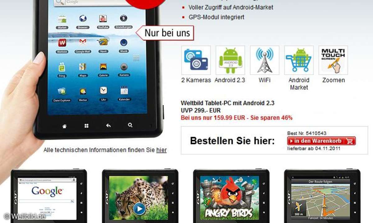 Das Weltbild-/Hugendubel-Tablet im Katalog (auch bekannt als Eins SE Cat Nova)
