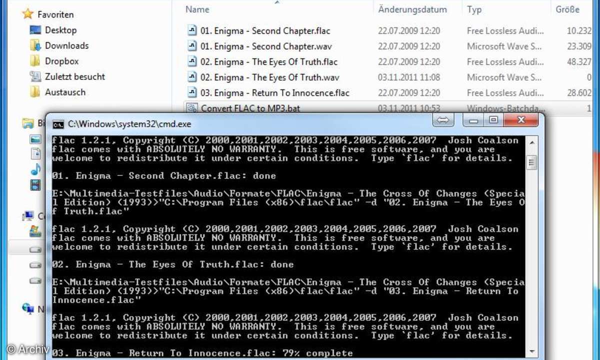 FLAC in WAV konvertieren und zu MP3 komprimieren