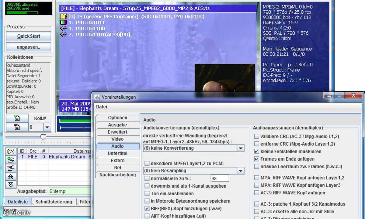 ProjectX ist weiterhin das Tool der Wahl, wenn es um das Trennen von SD-DVB- und DVD-Datenströmen geht.