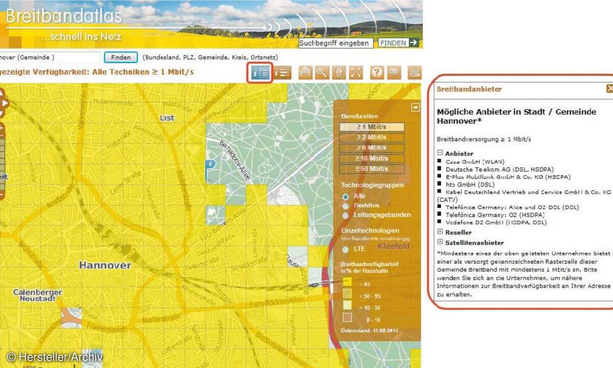 Internet-Anbieter, übersicht, stadtplan