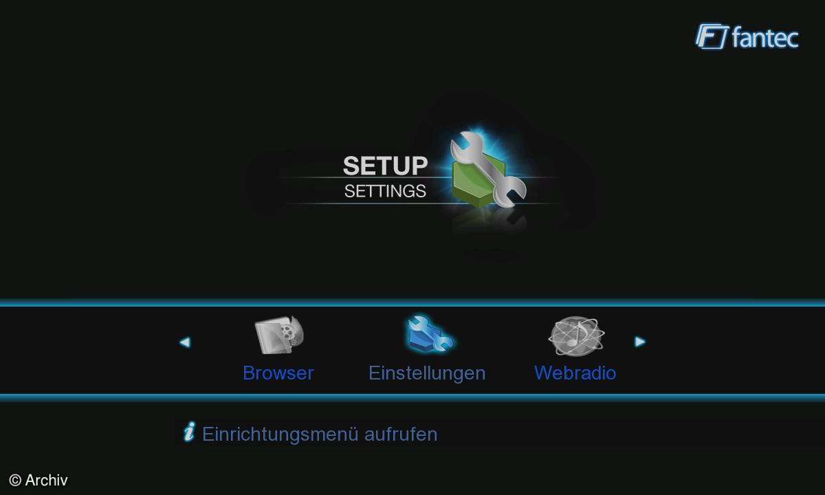 Die Oberfläche erinnert an die des Woxter i-cube 750. Dafür beherrscht der fantec-Player 24p-Ausgabe und DTS-Dekodierung.