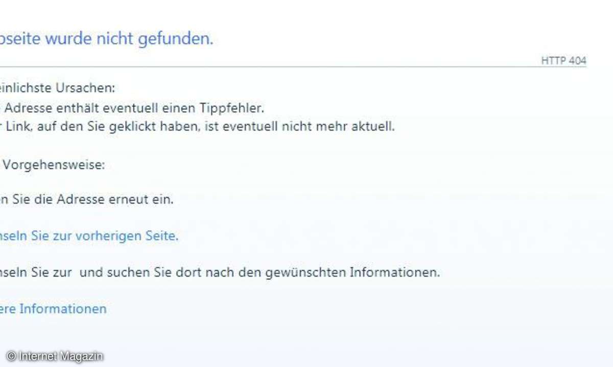 Ist die Fehlerseite nur unter 512 Byte groß, liefert der Internet Explorer seine eigene Fehlermeldung.