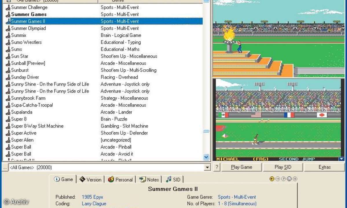 C64-Spieleklassiker im Überblick: Das Frontend