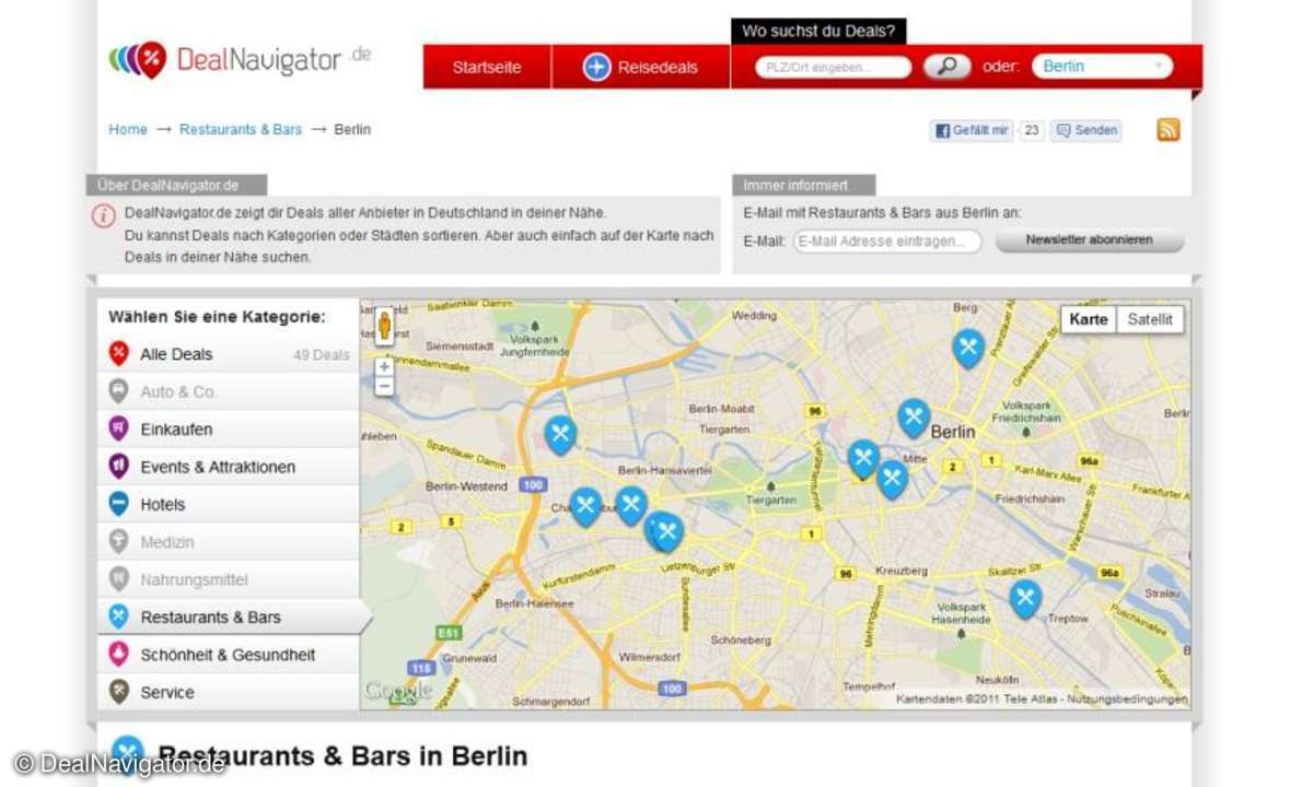 Auch innerhalb einer Stadt kann man die Suche weiter eingrenzen, indem man eine Kategorie auswählt.