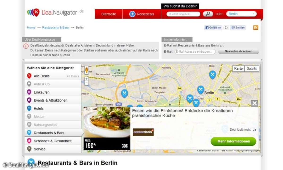 Der Klick auf ein Symbol in der Karte öffnet das entsprechende Angebot.