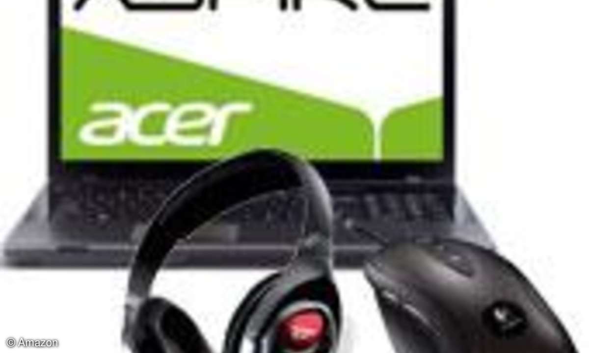 Acer Notebook mit Kopfhörern und Maus