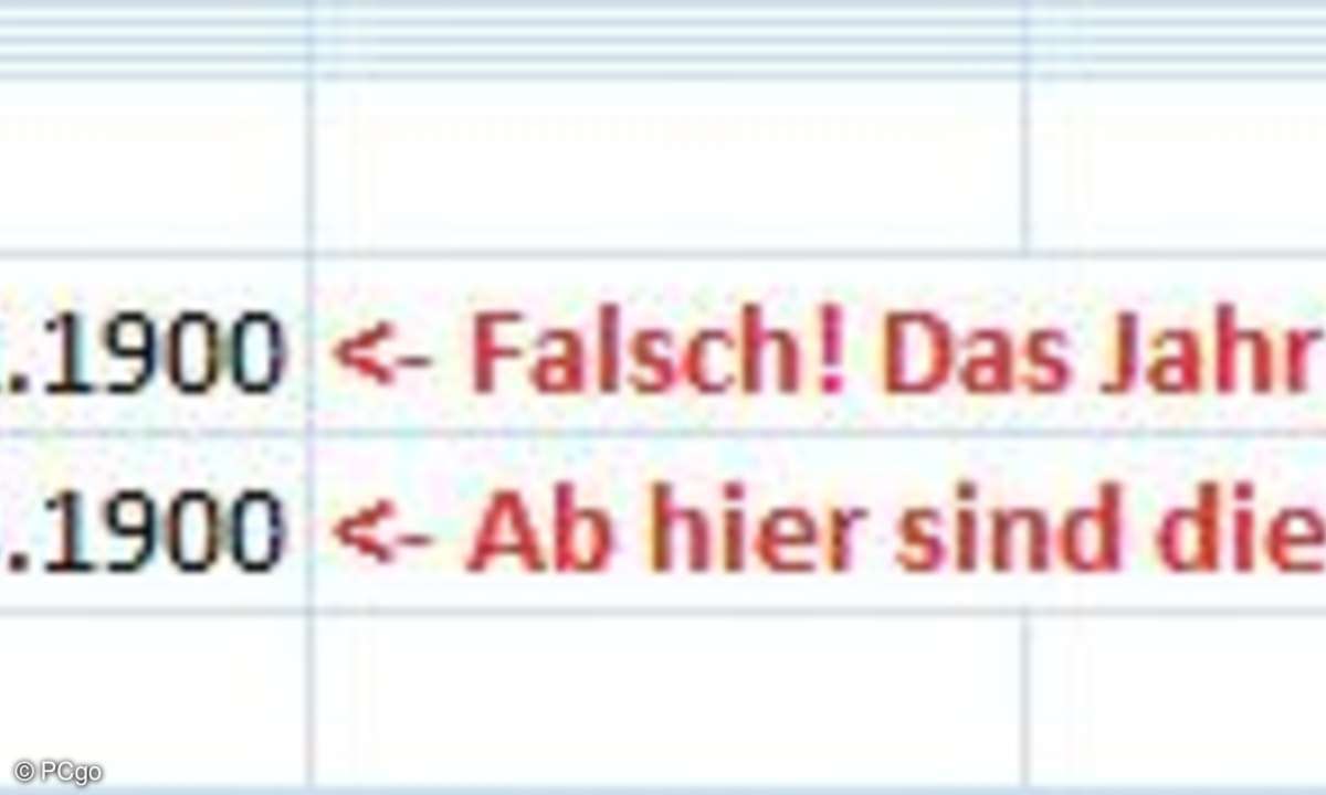 Achtung: Per VBA-Code eingefügte Datumswerte vor dem 1.3.1900 sind um einen Tag verschoben!