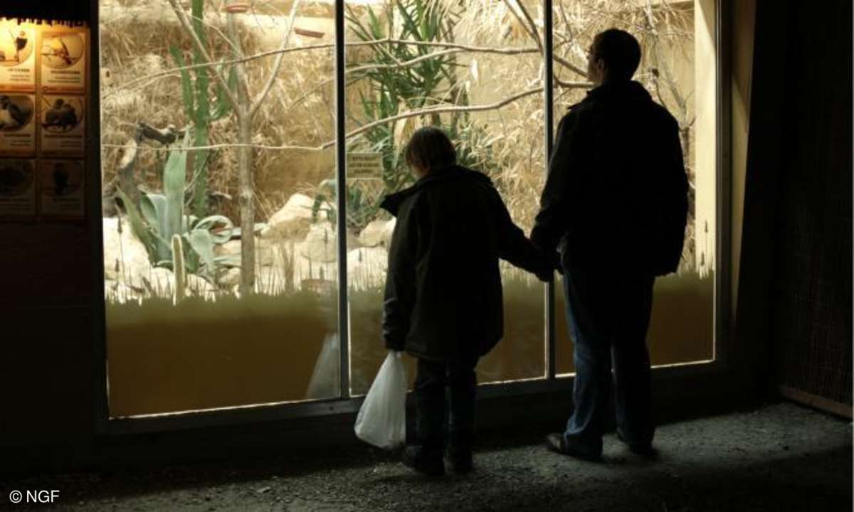 Michael (Michael Fuith) will eine normale Beziehung zu seinem Opfer (David Rauchenberger) aufbauen - dazu gehören auch gemeinsam Ausflüge ins Aquarium.