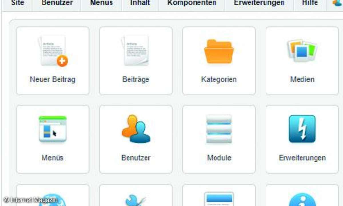 Das Joomla-Dashboard ist der Einstiegspunkt für den Verwalter.