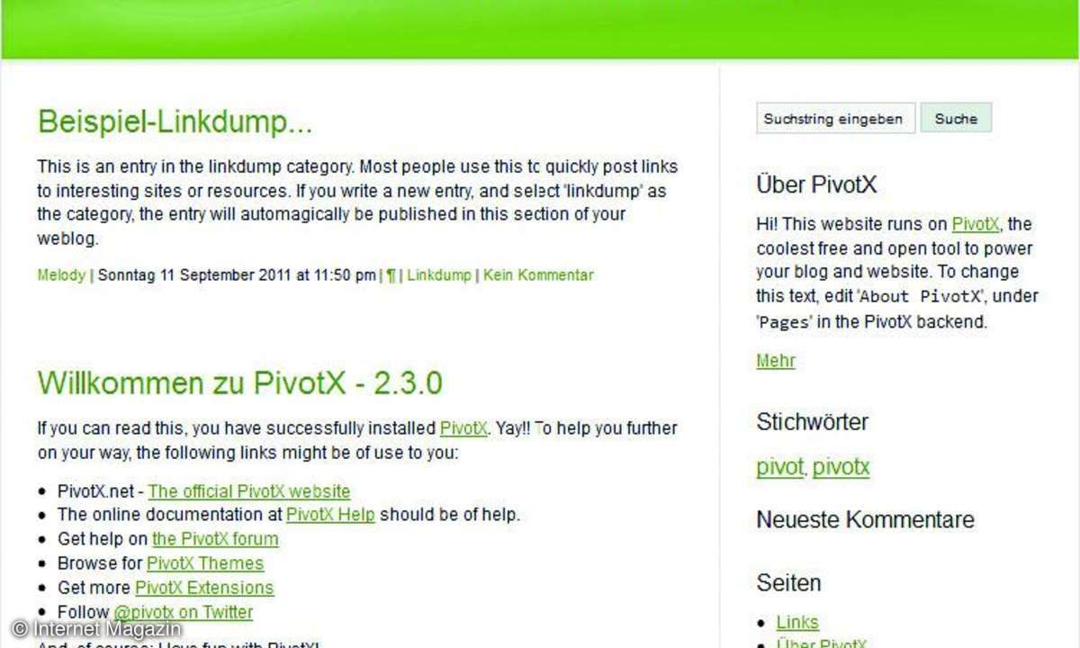 Die Flat-File- Version wird mit einem Beispiel- Template gestartet, so wie man es von den Installationsprozessen der meisten CMS kennt.