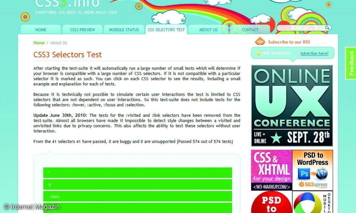 Auf CSS3.info können Sie sich über den Implementierungsstand der Selektoren informieren.