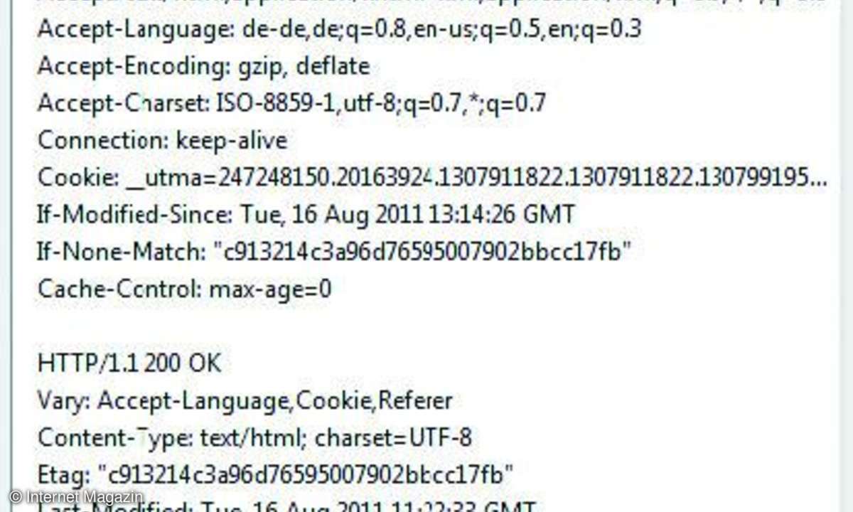 Die Headers der HTTP-Kommunikation mit Live HTTP Headers.