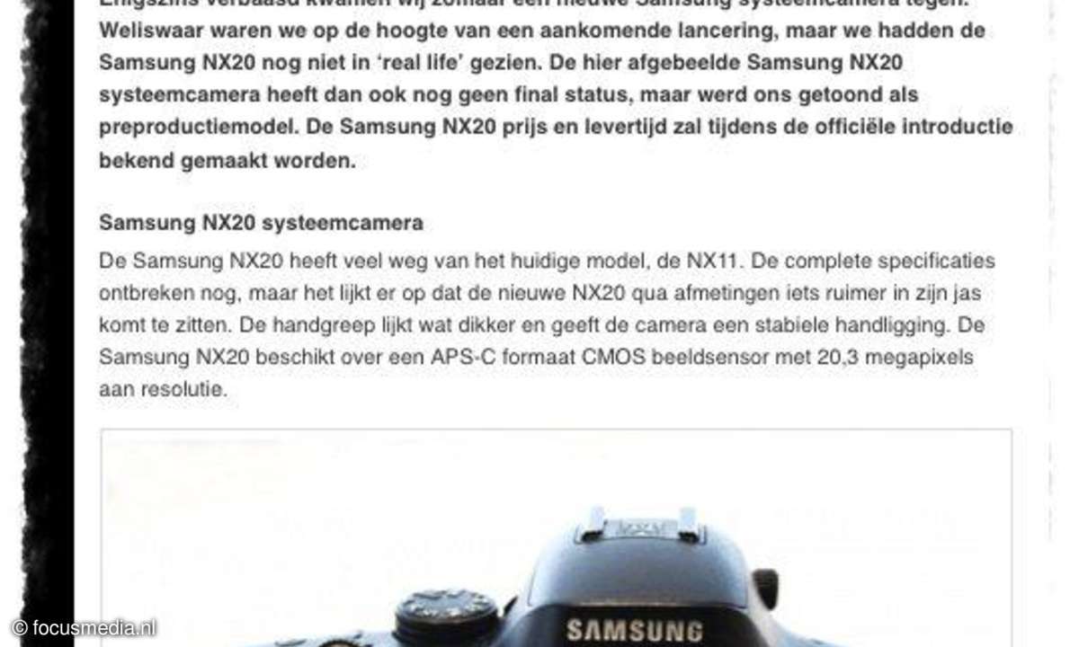 Samsung NX20 Gerücht - Screenshot focusmedia.nl