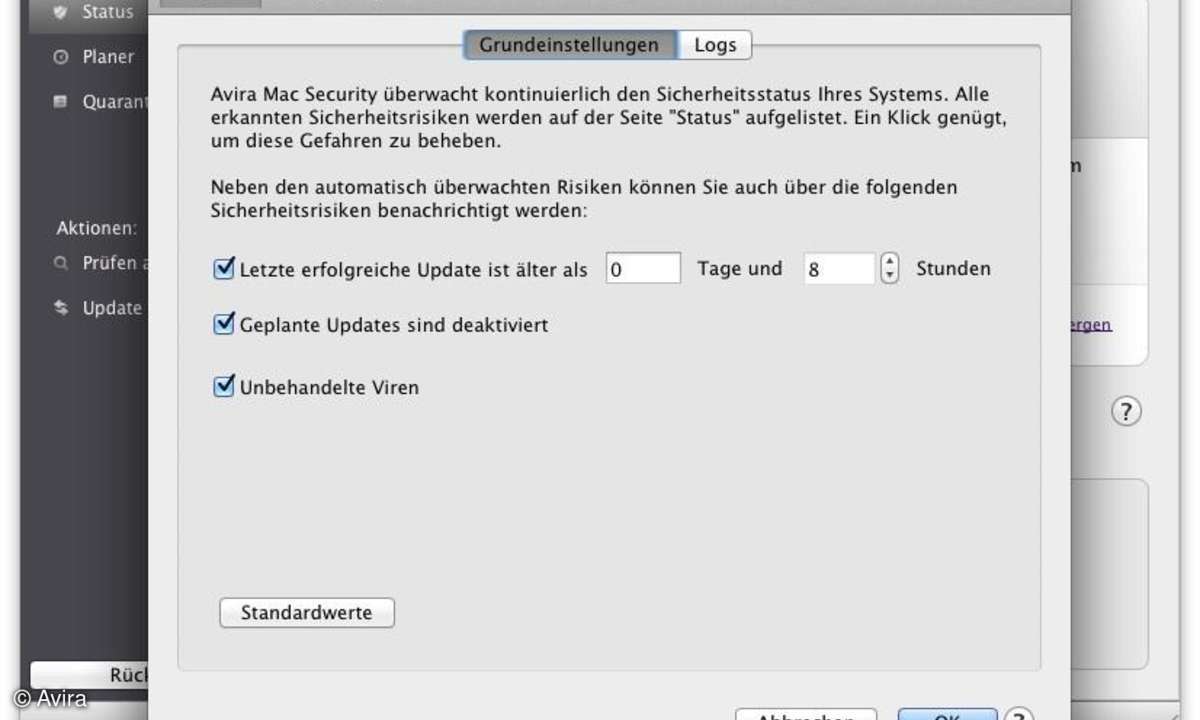 Avira Free Mac Security - Grundeinstellungen