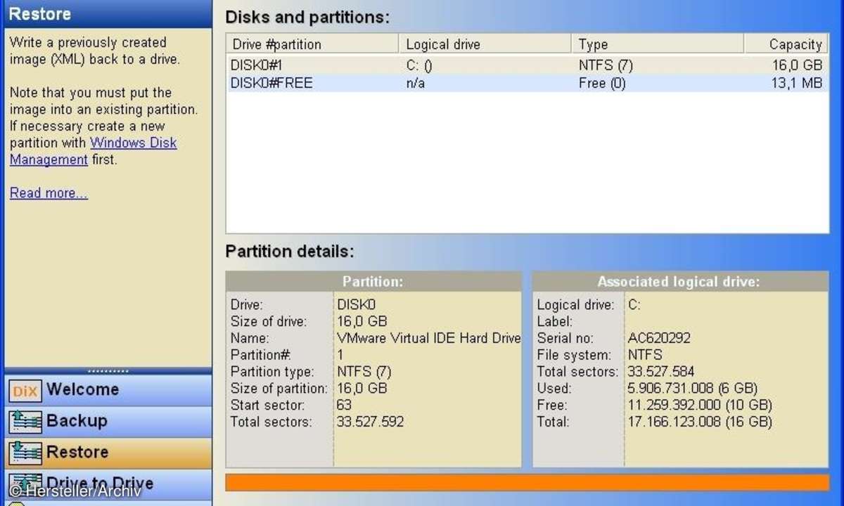 So stellen Sie Partitionen mit DriveImage XML wieder her