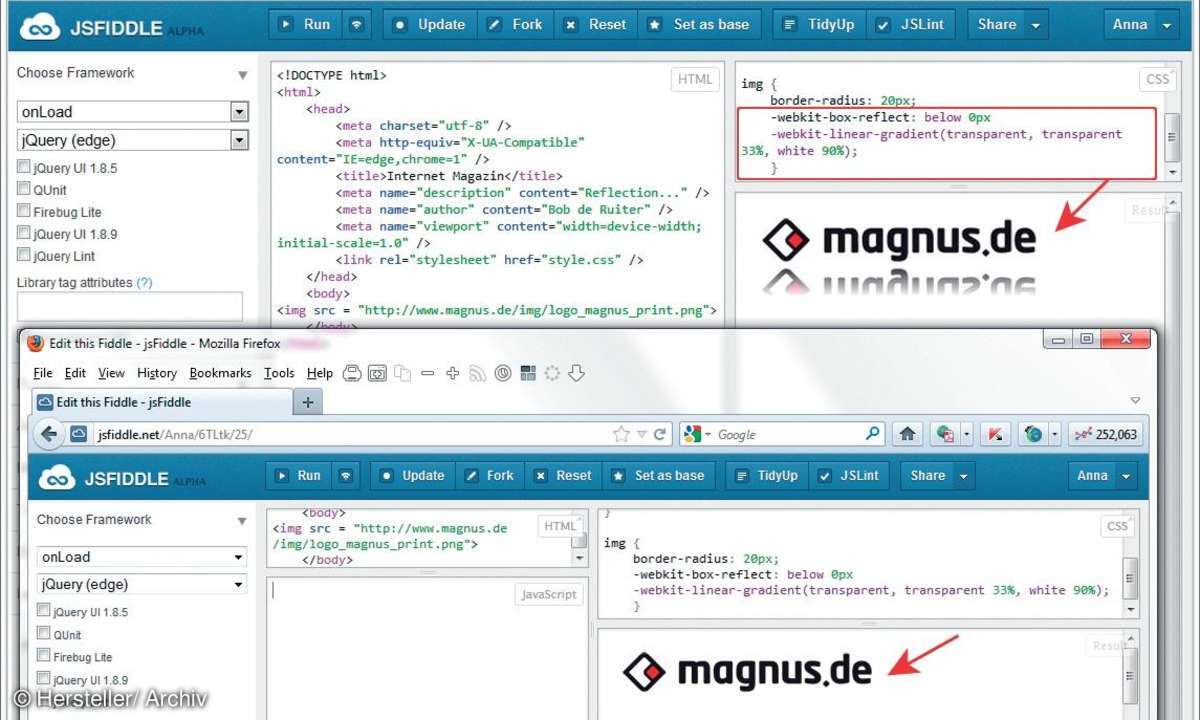 Webkit-Eigenschaft -Webkit-box-reflect in Firefox 11.x