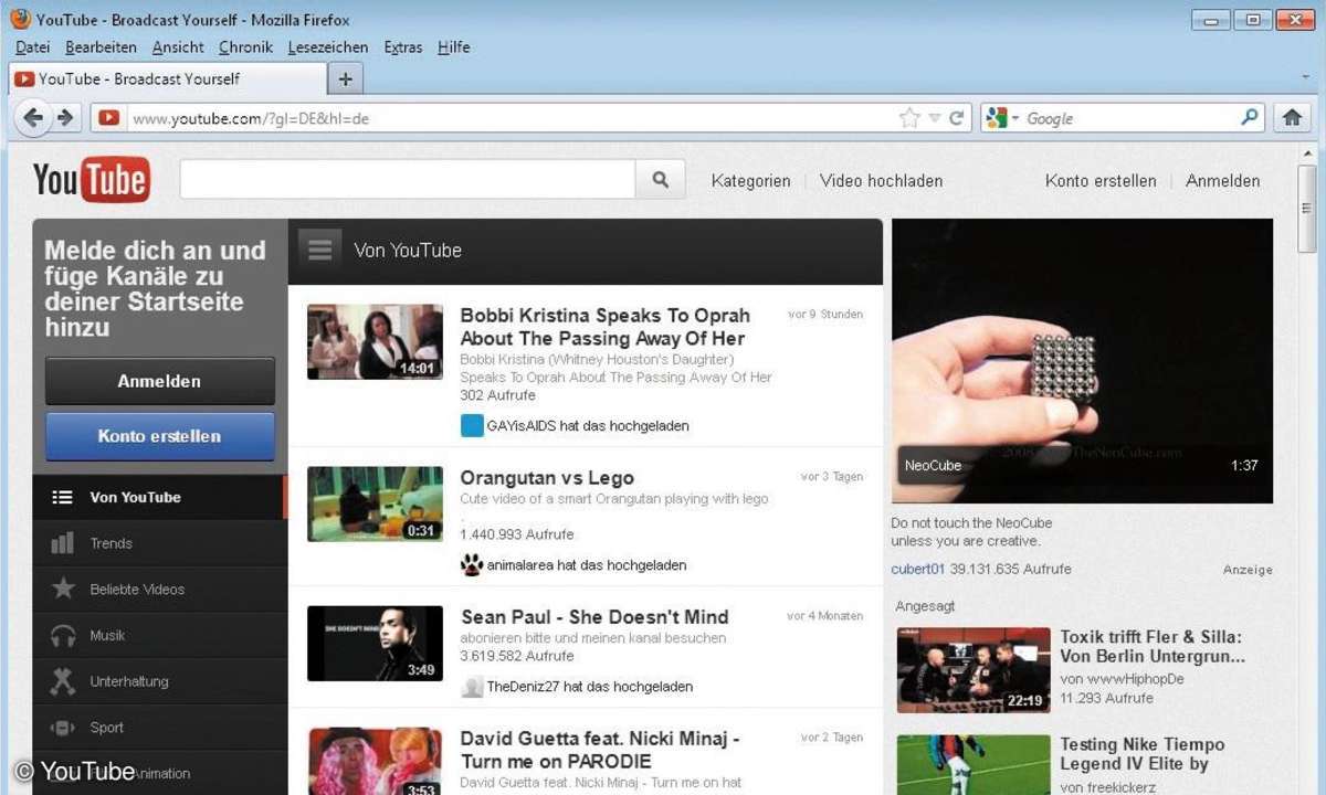 YouTube Startseite
