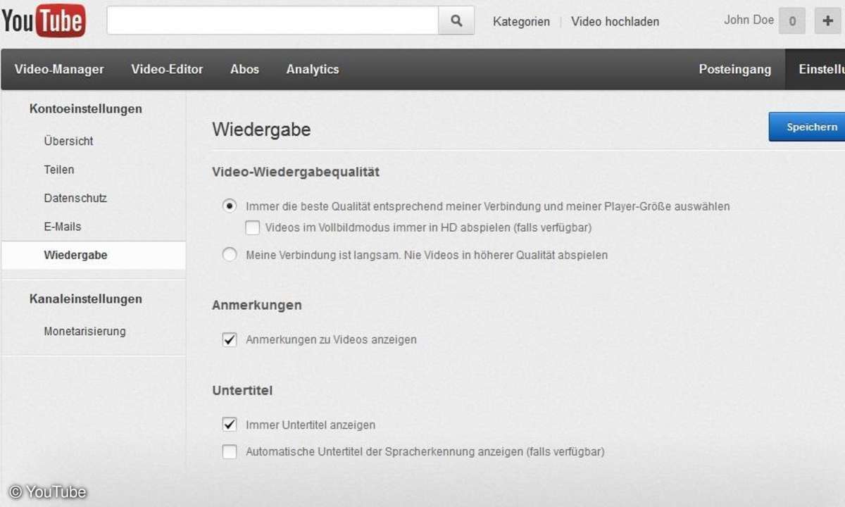 YouTube - Einstellungen