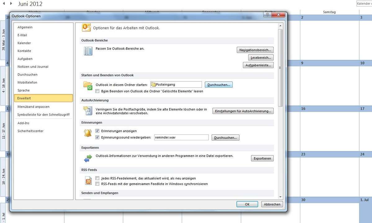 Outlook Optionen
