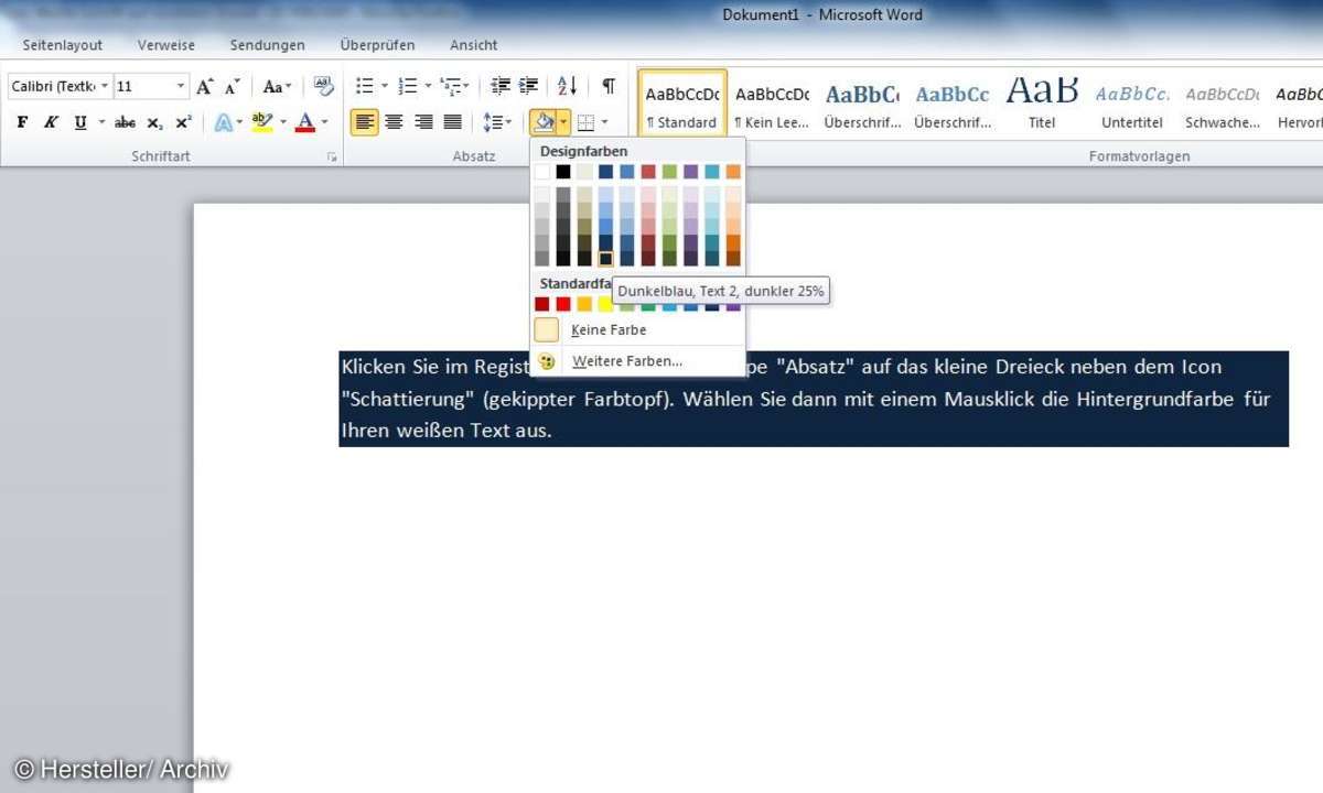 Word Hintergrundfarbe auswählen