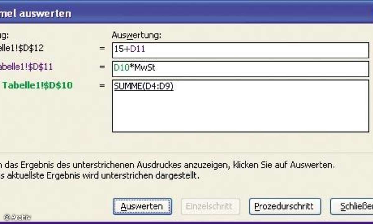 Excel-Formeln: Formel auswerten