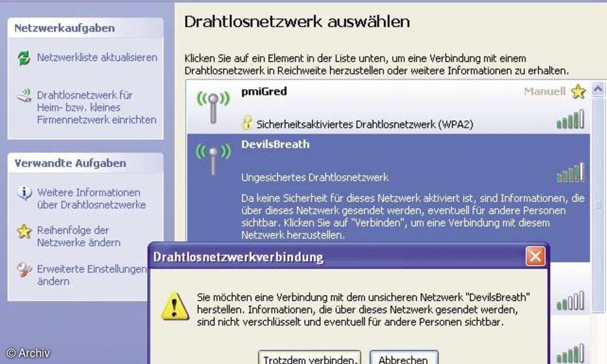 Verbindung mit ungesichertem Funknetz