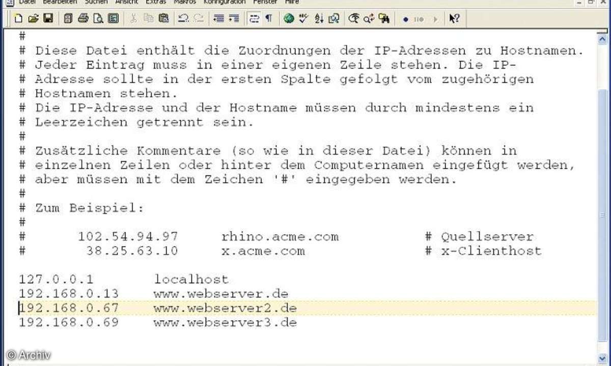 Screenshot Windows Hostdatei