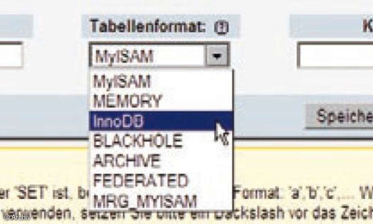 Special: Tabellenarten für MySQL