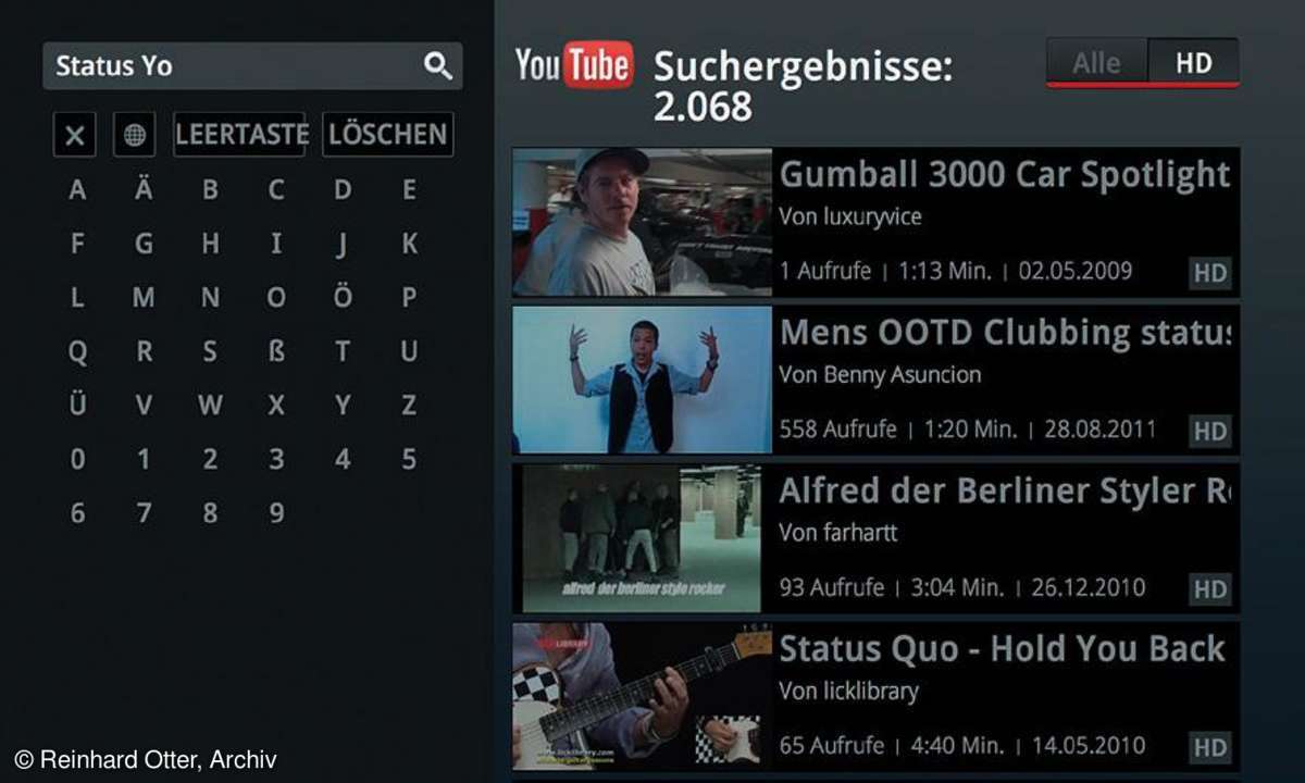 Suche über das Hauptmenü