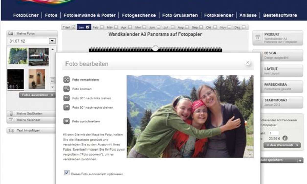 Kalenderbestellung beim Online-Fotoservice von CeWe