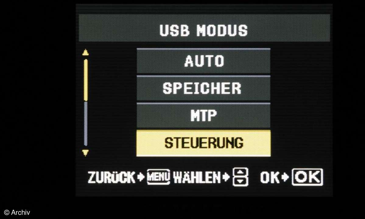 Olympus E-410 und E-510 Menü USB-Modus auf Steuerung