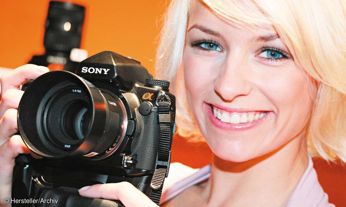 sony, frau, kamera