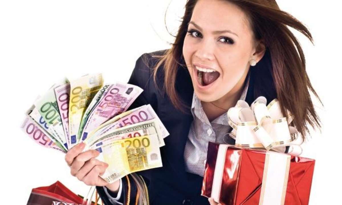 frau, geld, tüten