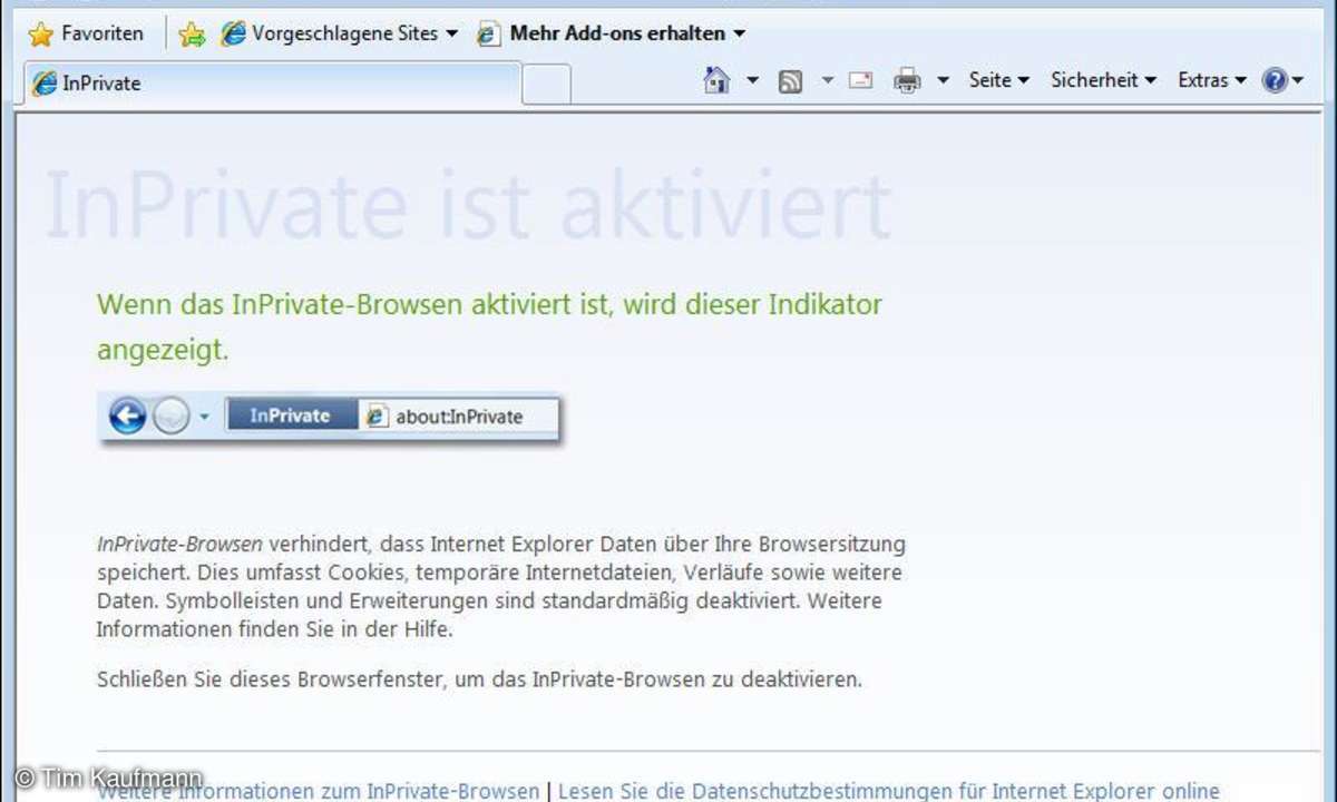 Privat-Modus: Internet Explorer