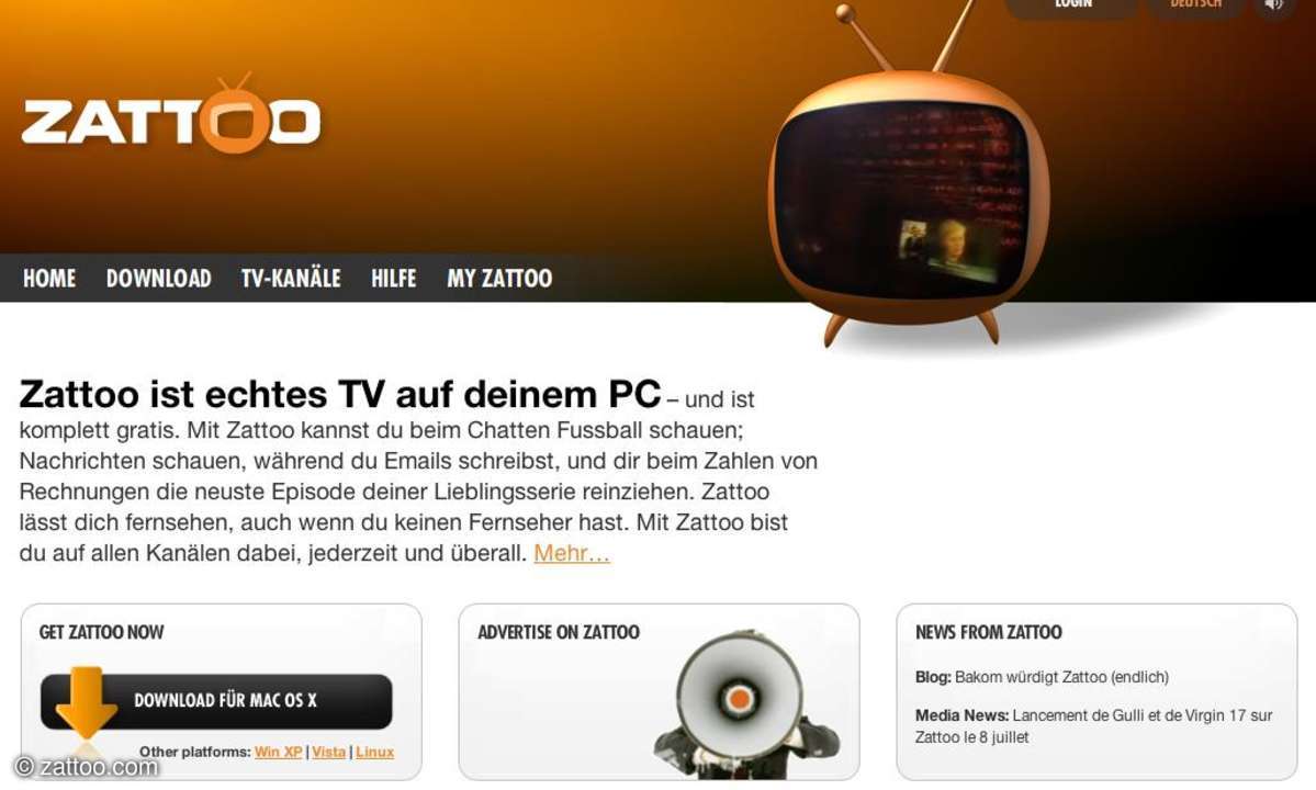 Webseite von zattoo.com