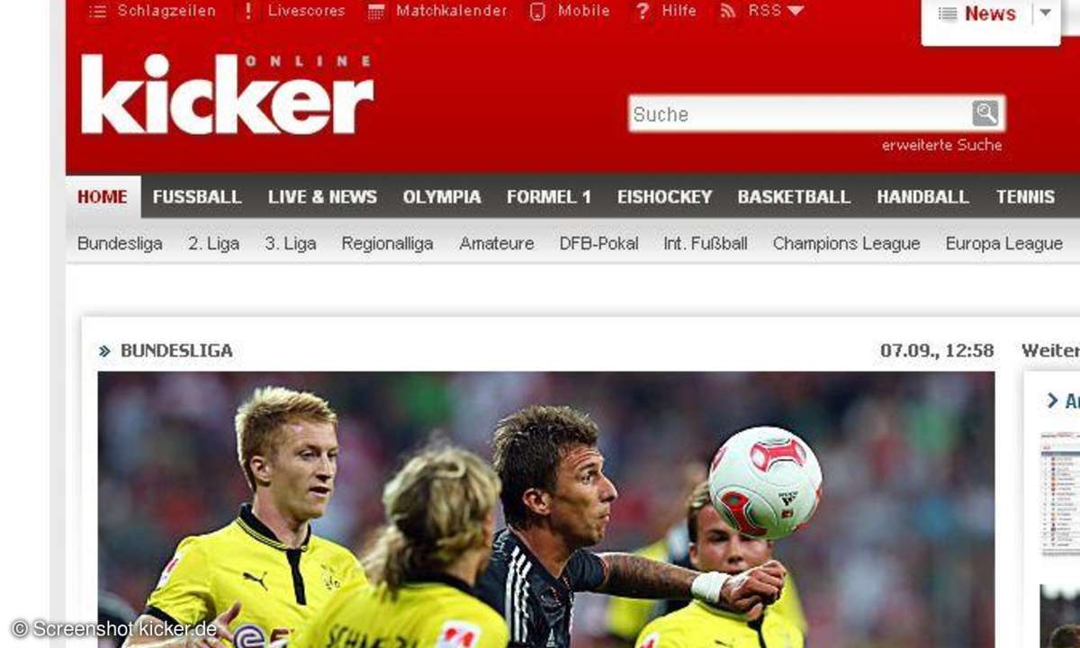 Screenshot von Kicker Online