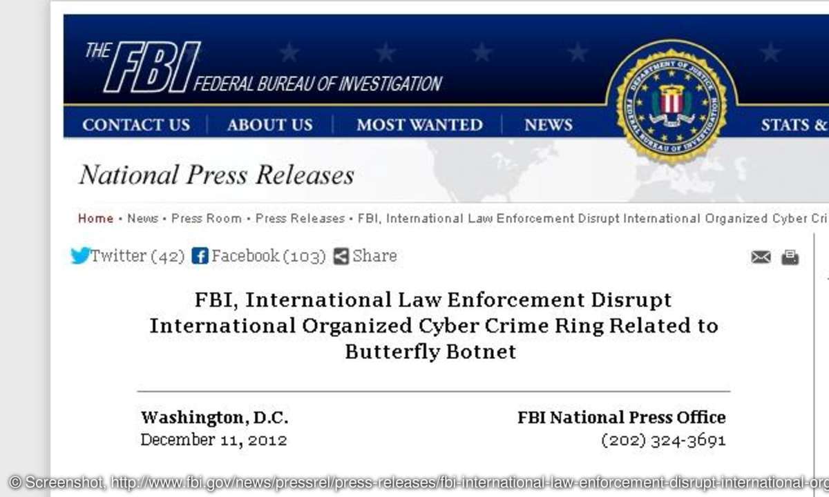 Das FBI lobt: Facebook half bei der Bekämpfung des Butterfly-Botnetzes.