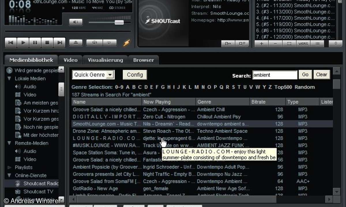 WinAmp Media Player mit MP3-Radio