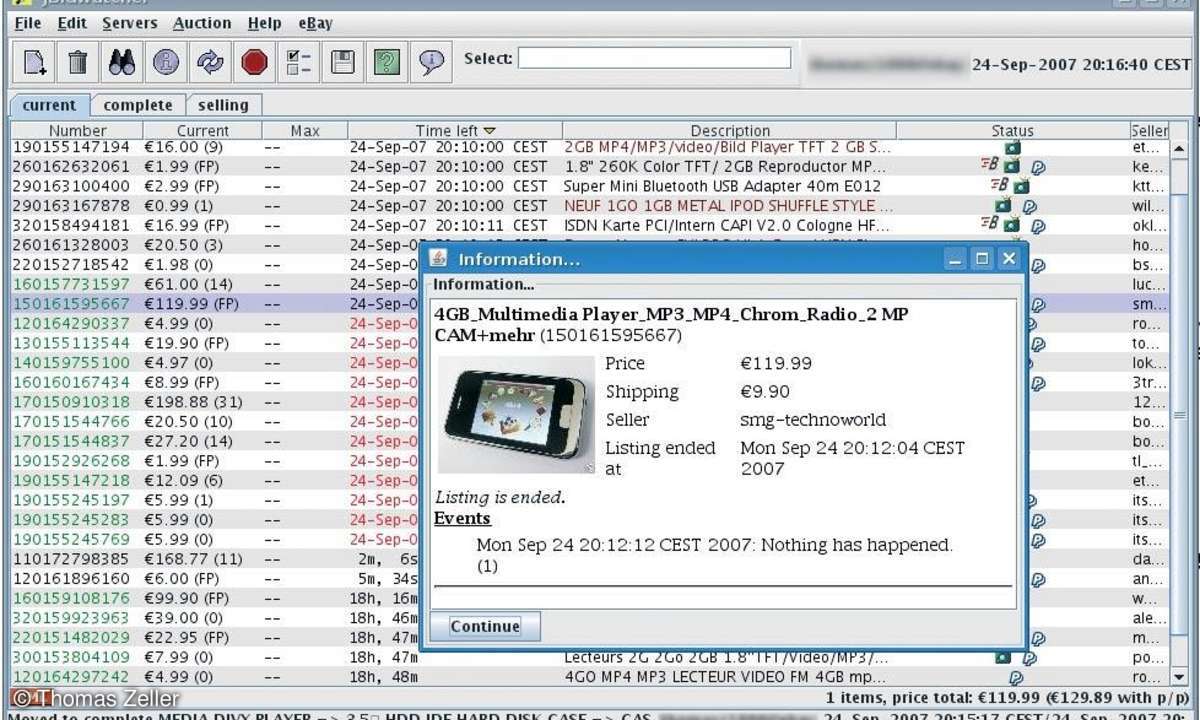 eBay mit Linux: Jbidwatcher