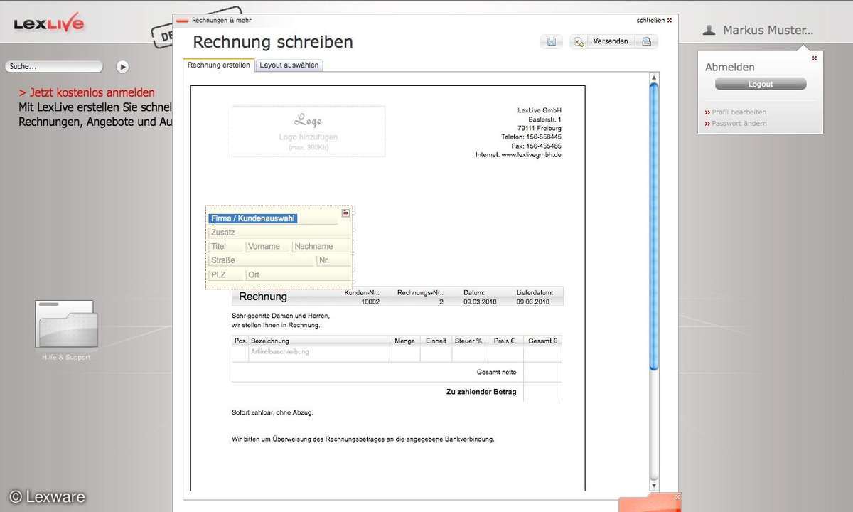 LexLive.de Rechnungserfassung