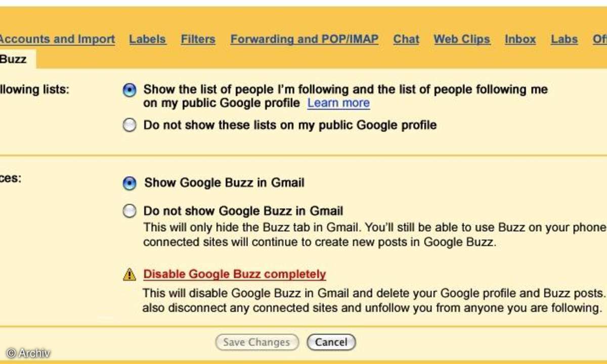Google Buzz Einstellungen