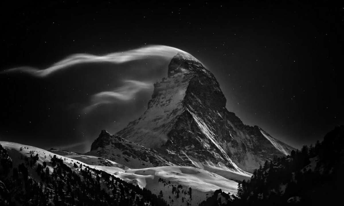 Night Clouds #3, 07 Jan 2012 - 3:17 AM - Matterhorn 4478m at full moon.
