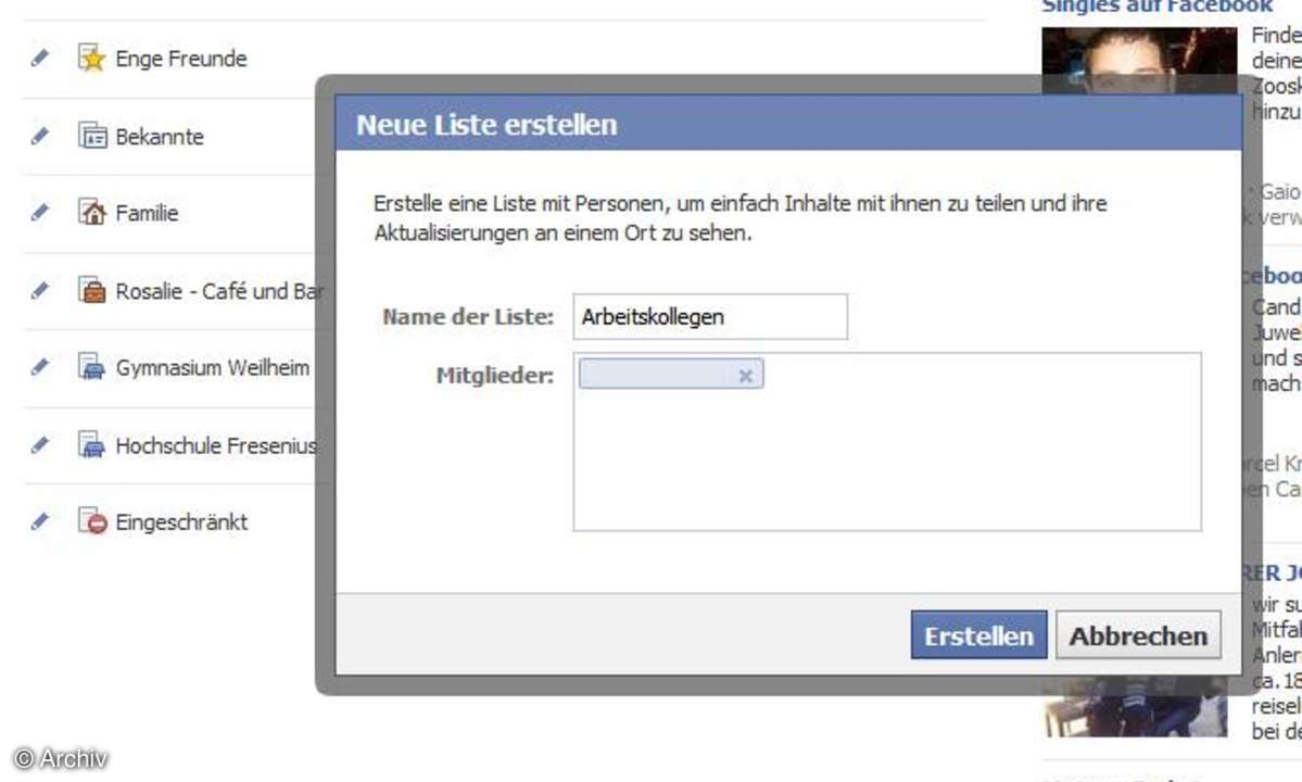 Facebook - neue Liste erstellen
