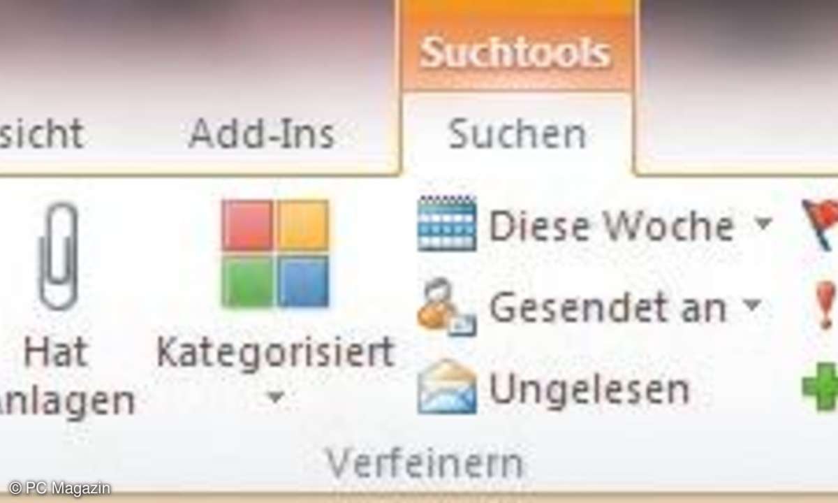Outlook 2010 erleichtert über die Filter auch in großen Mailboxen die Suche nach bestimmten Nachrichten.