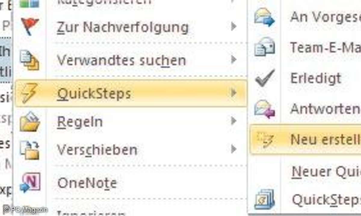 Die neuen Quicksteps automatisieren Abläufe in Outlook ähnlich wie Regeln, aber sie lassen sich manuell starten.