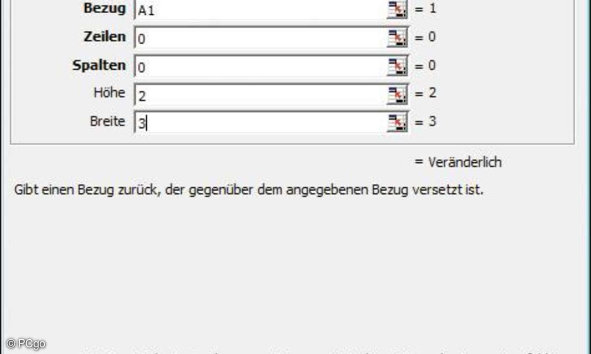 Die Funktion BEREICH.VERSCHIEBEN erwartet insgesamt fünf Parameter.
